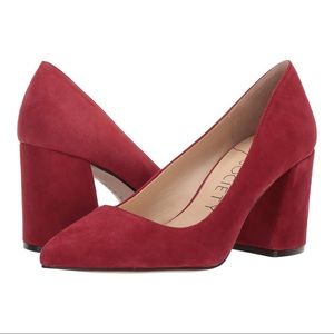 Sole Society deep red suede chunky heels.